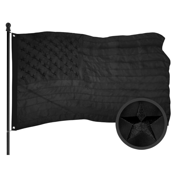 G128 - All Black American USA US Flag 3x5 ft Embroidered Stars Sewn Stripes Brass Grommets