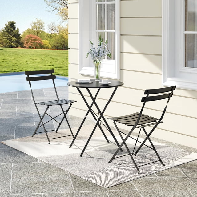 QinaQin Juego bistró plegable de 3 piezas con 1 mesa y 2 sillas, estructura metálica para balcón, patio, jardín o espacios pequeños