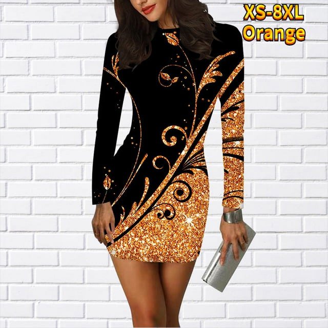 Jupe Midi à la Mode Robe Coupe-Vent Contractée Automne Hiver Femmes Col Rond Jupe à Manches Longues Nouveau Design Jupe Courte Imprimée