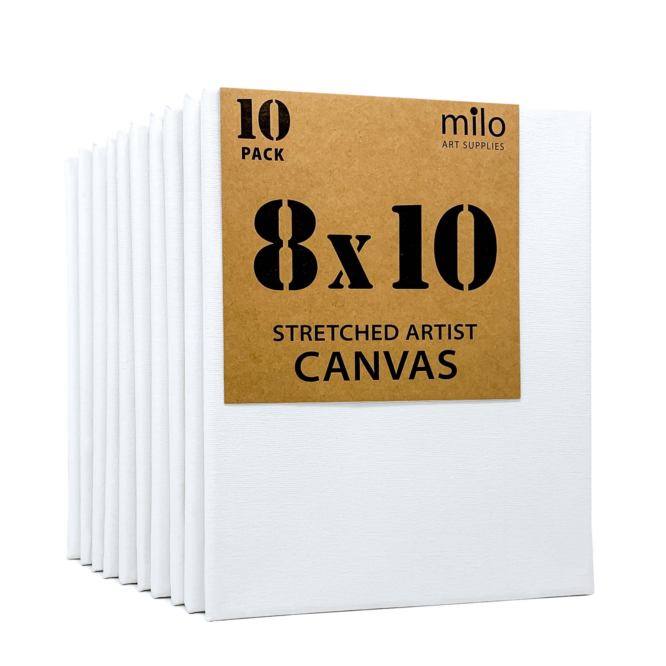 Milo 8 x 10" Pre Stretched Artist Canvas Value Pack of 10