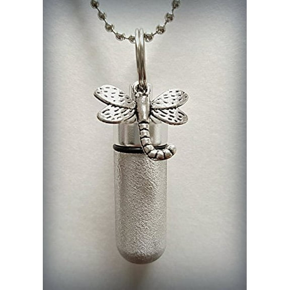 Engraved Hand-Brushed Silver DRAGONFLY CREMATION URN Keepsake with Velvet Pouch, Ball-Chain & Fill Kit