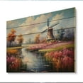 thumbnail image 2 of Designart "Mills In Holland Meadow Pink and Grey" Mills Print on Natural Pine Wood, 2 of 5