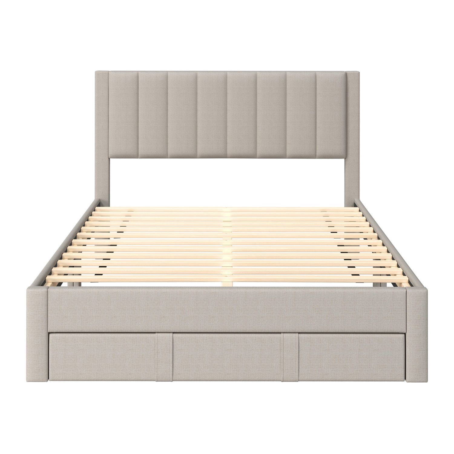 Lit plateforme capitonné et rembourré avec rangement CorLiving Metro Beige en versions double/double