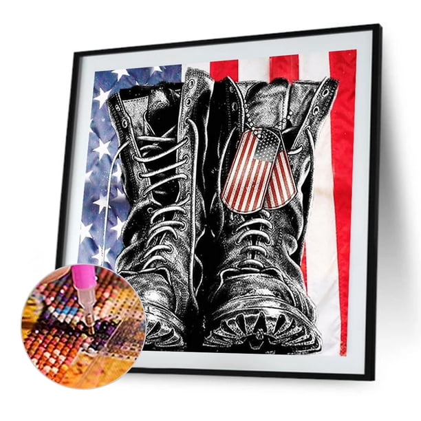 Cuadros Decorativos Botas militares americanas 5D DIY Diamond Painting Kits Full Round Drill Wall Decor Ehuebsd embutido en tela