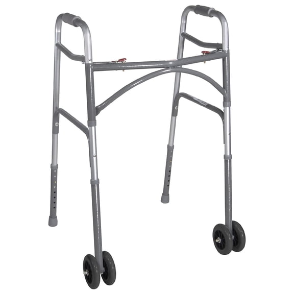 drive Steel Silver Bariatric Dual Release Folding Walker with Wheels Adjustable Height up to 500 lbs 32 to 39" H