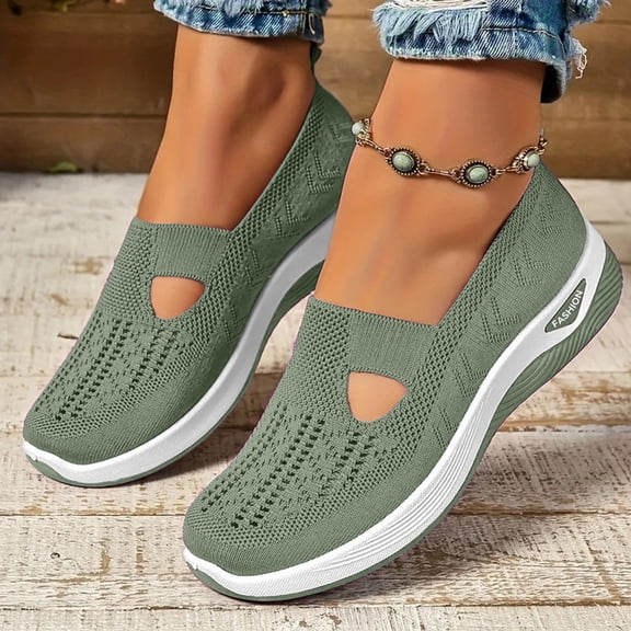 Woven Orthopedic Breathable Soft Shoes for Women -Fashion Cozy Slip On Walking Shoes Breathable Mesh Casual Loafers Walking Anti-Skid Sports Shoes,Green