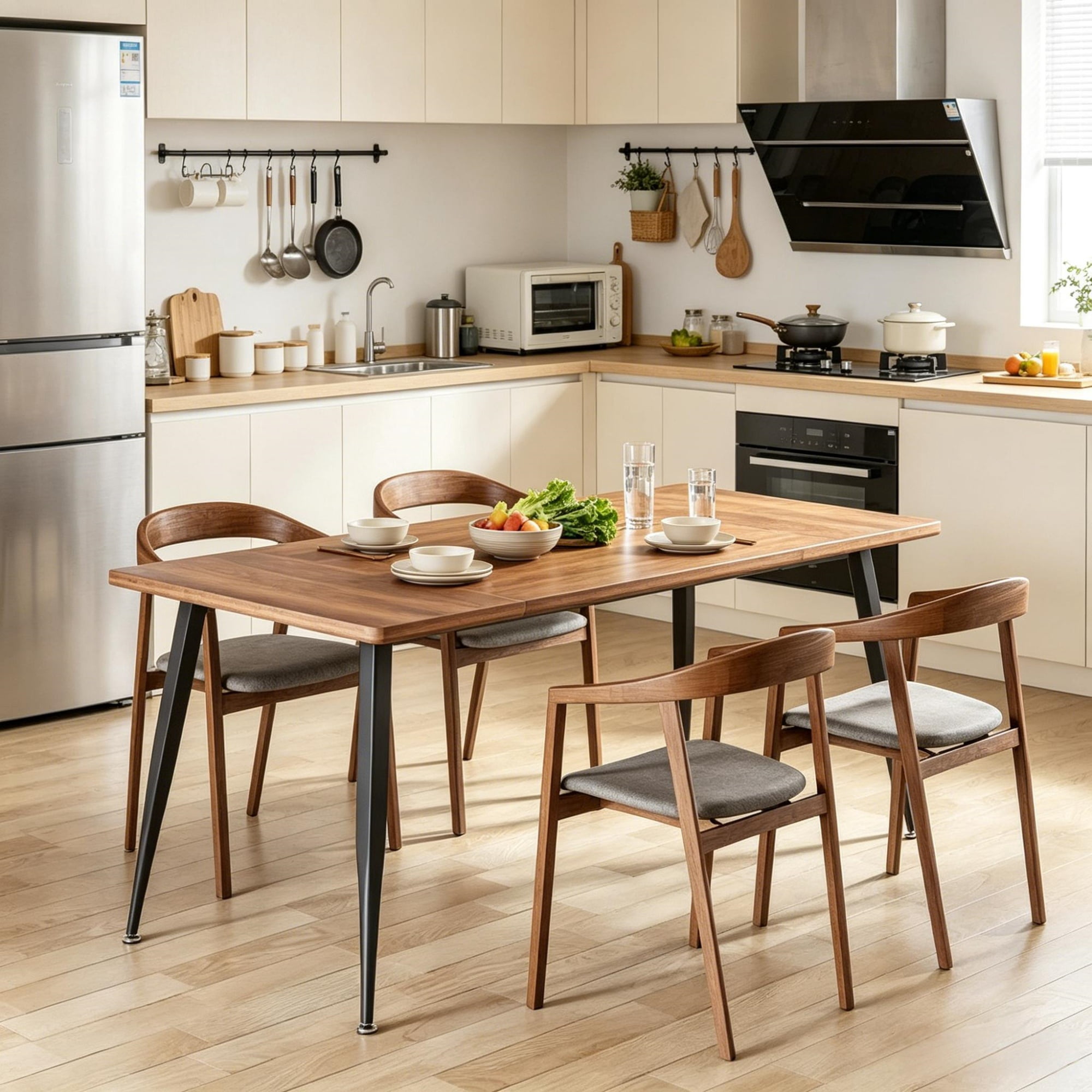 Dining Table, 71 in x 31.5 in Industrial Rectangular Table, MDF Top with Steel Legs, 176 lb Capacity
