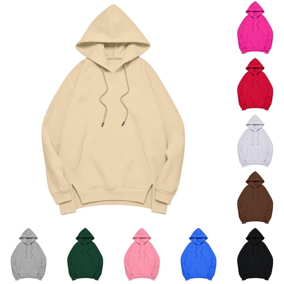 CONZONE Hoodies For Women Long Sleeve Drawstring Hooded Sweatshirts For Women Solid Color Casual Fall Winter Pullover Womens Hoodies With Pocket