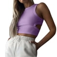 thumbnail image 2 of Giftesty Tank Tops for Women Clearance Women's Summer Sports Short Solid Color Navel-Baring Hollow Sleeveless Knitted Round Neck Tops, 2 of 6