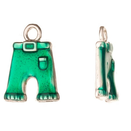 Enamel Drop, Green Jeans Silver Plated 14x3mm