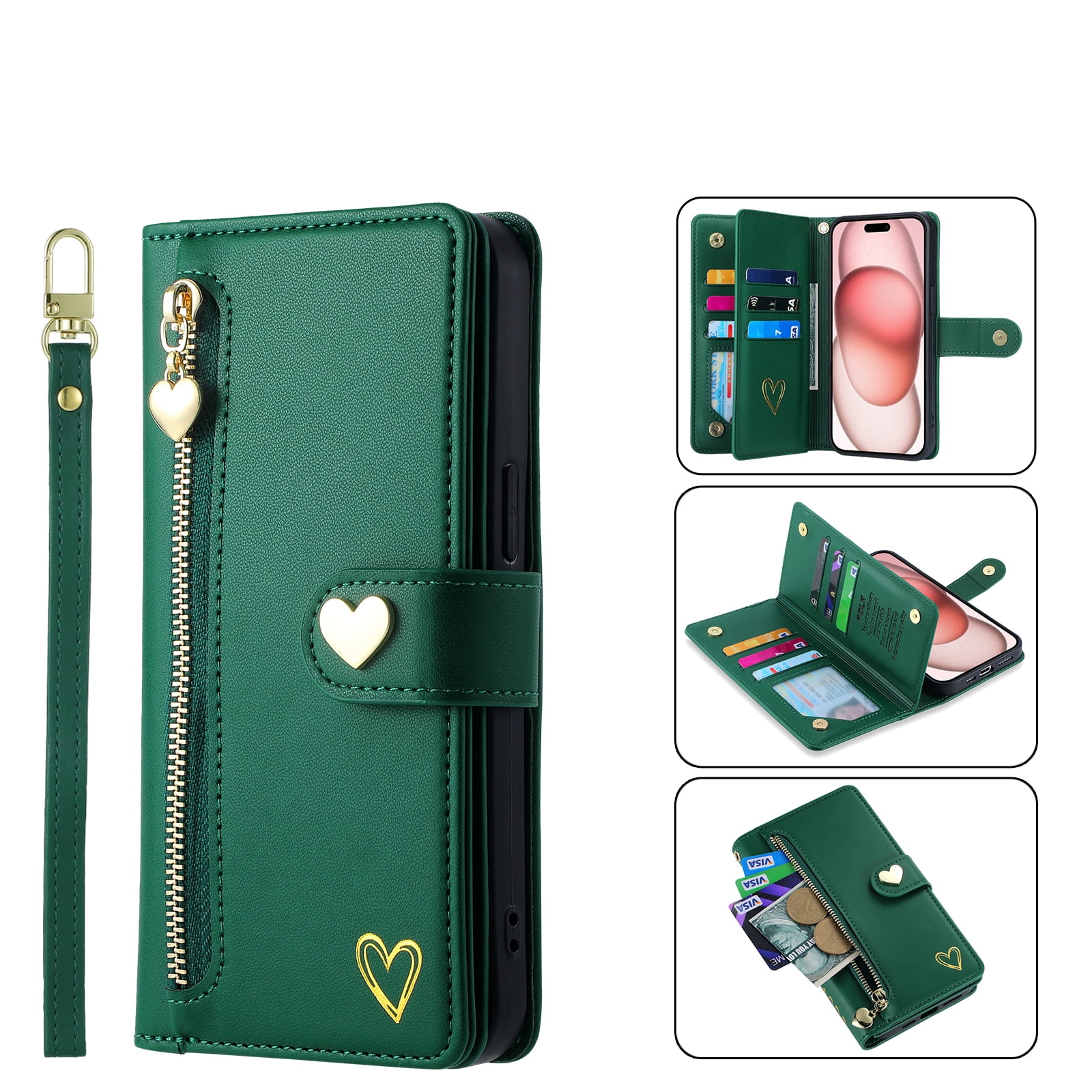Case for Samsung Galaxy A12 5G Wallet phone case with zipper pocket, wrist strap, flip cover and built-in card slots.