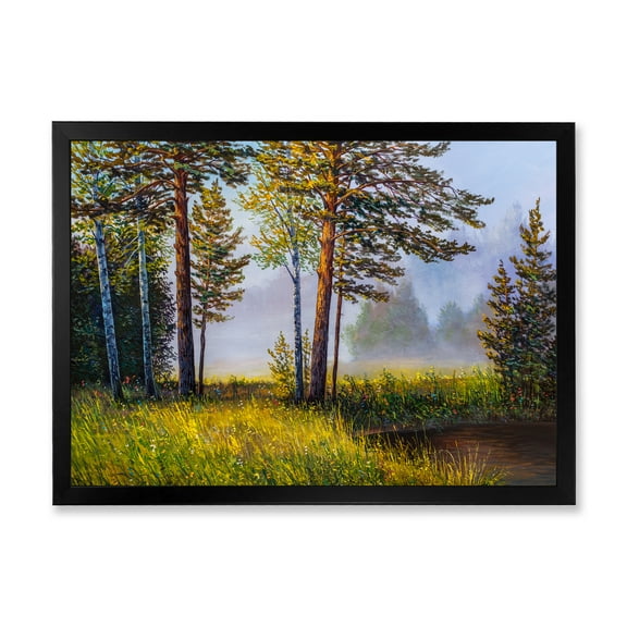 Designart 'Subtle Sunset Light Through The Trees III' Lake House Framed Art Print