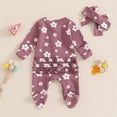 thumbnail image 2 of Emy Dola Newborn Baby Girl Floral Ruffle Romper One Piece Infant Baby Long Sleeve Knit Jumpsuit+ Headband 2Pcs Fall Winter Outfits, 2 of 8