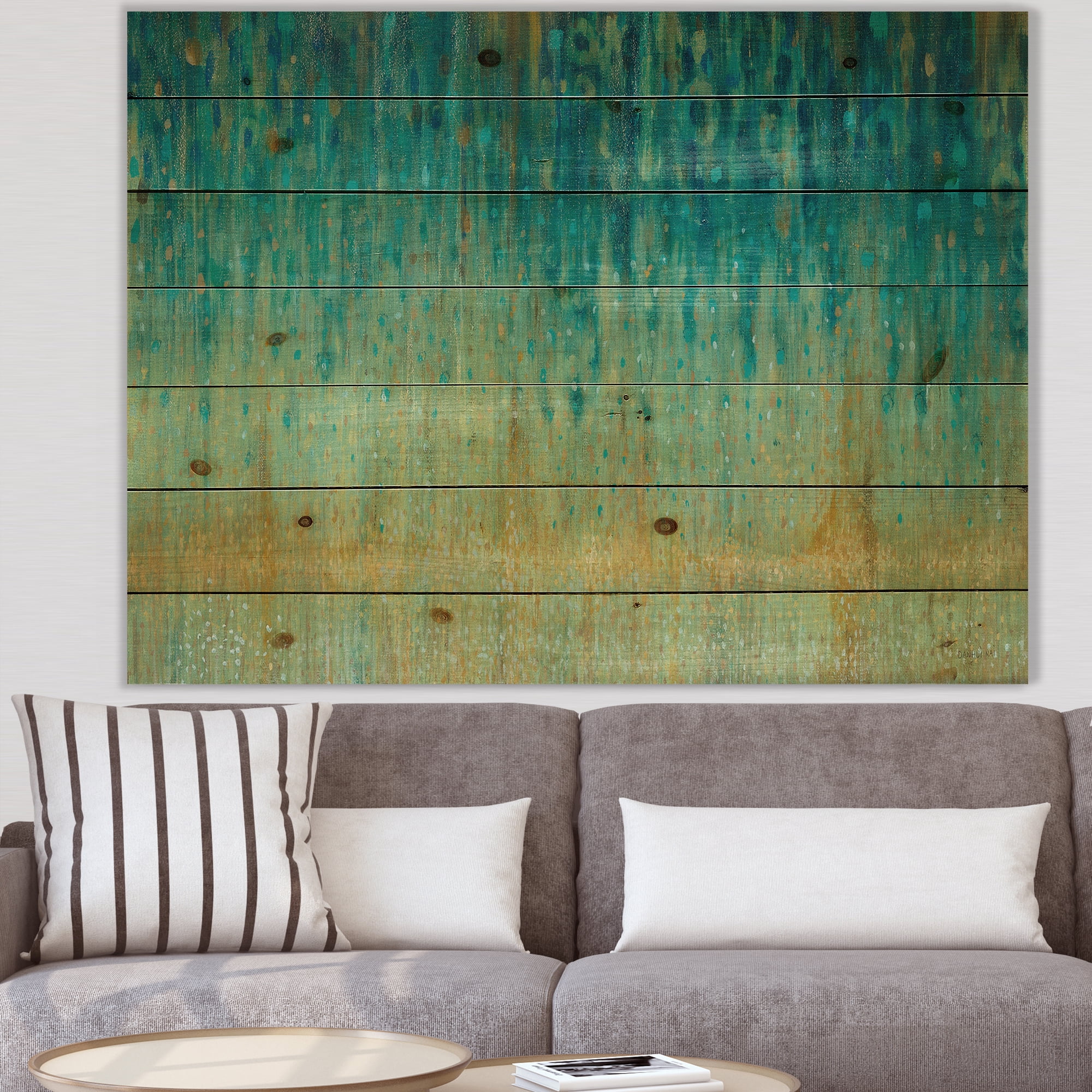 Designart 'Abstract Rain Panel' Modern & Contemporary Print on Natural Pine Wood
