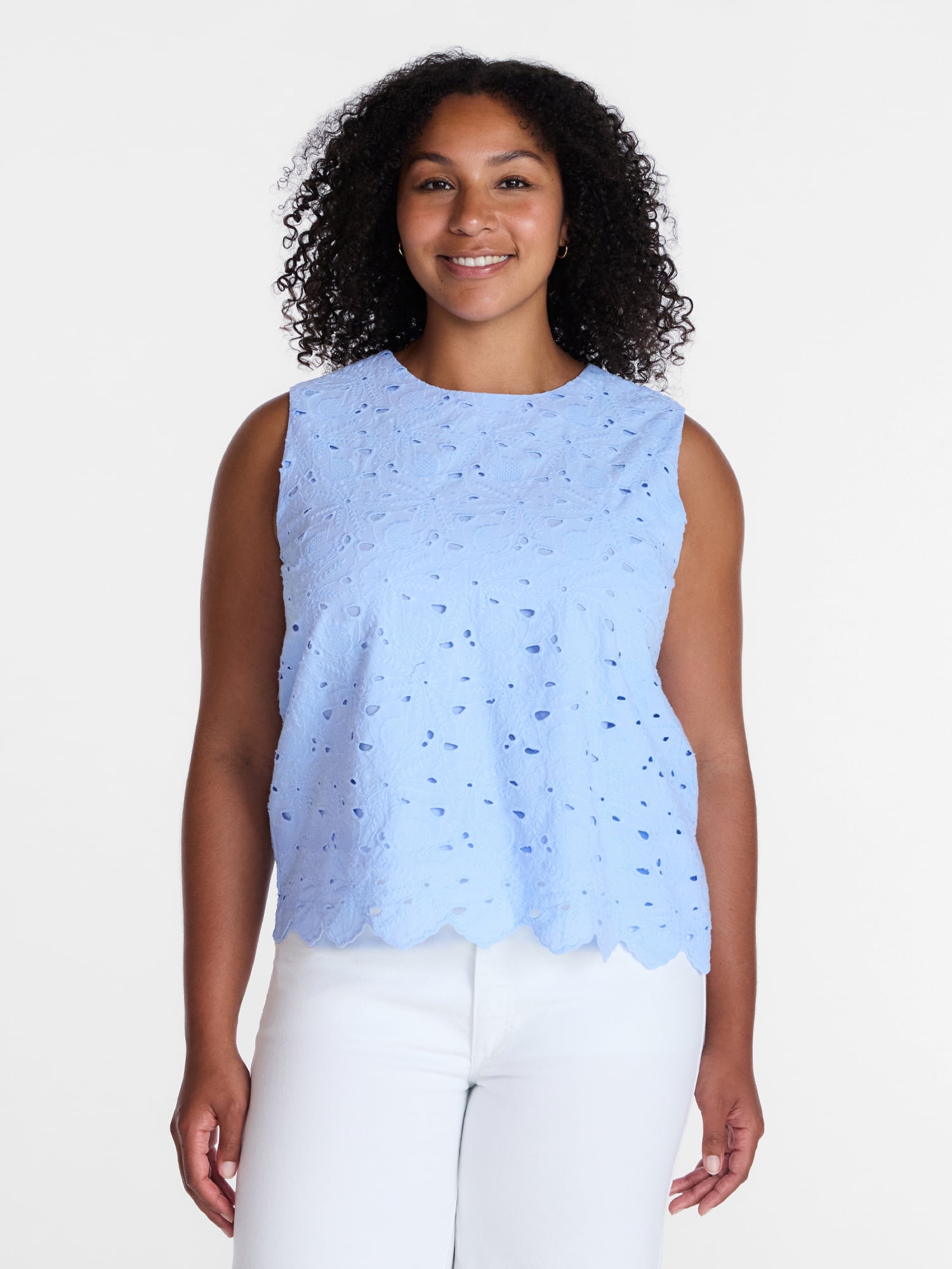 Time and Tru Women's Eyelet Embroidered Top, Sizes XS-4X