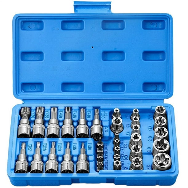 Juego Profesional de 34 Dados Torx y Dados de Estrella e-Torx con Entrada de 1/4", 3/8" y 1/2", Puntas Torx Macho y Hembra, Herramienta Manual.