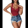 thumbnail image 3 of Camisetas Sin Mangas de Verano para Mujer, de Punto Acanalado, con Cuello en V y Muescas, Ajustadas. Rojo L, 3 of 9