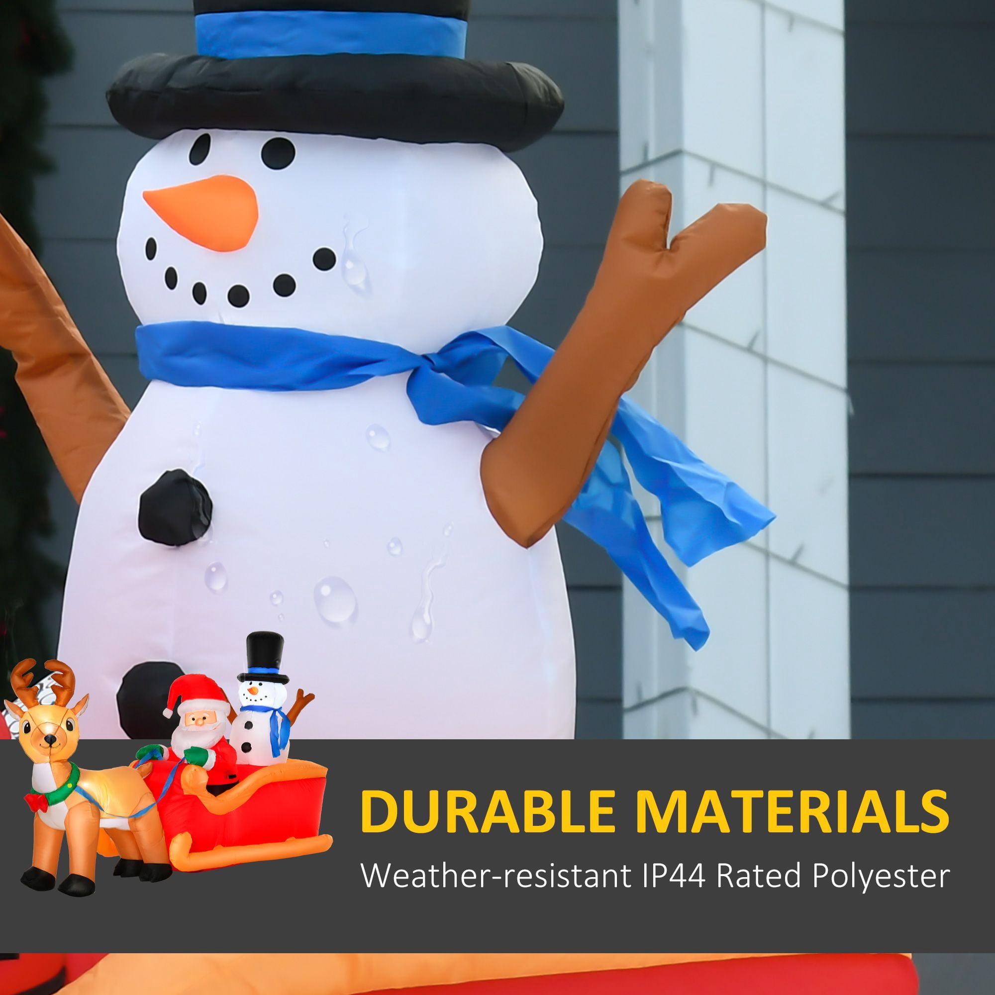 6.5 ft Christmas Inflatable with Santa Claus on Sleigh, Reindeer and Snowman, LED Lights, Polyester, 78.75 in Long, for Yard Decor