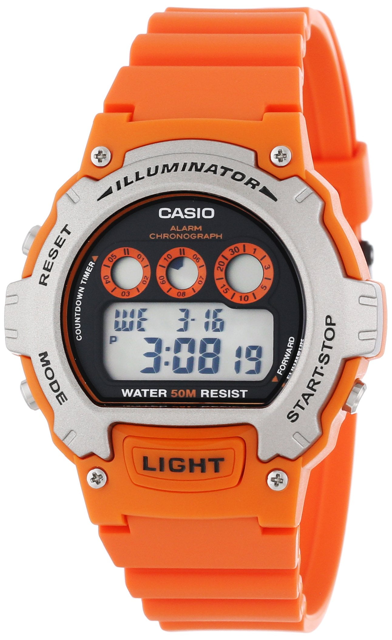 casio orange digital watch