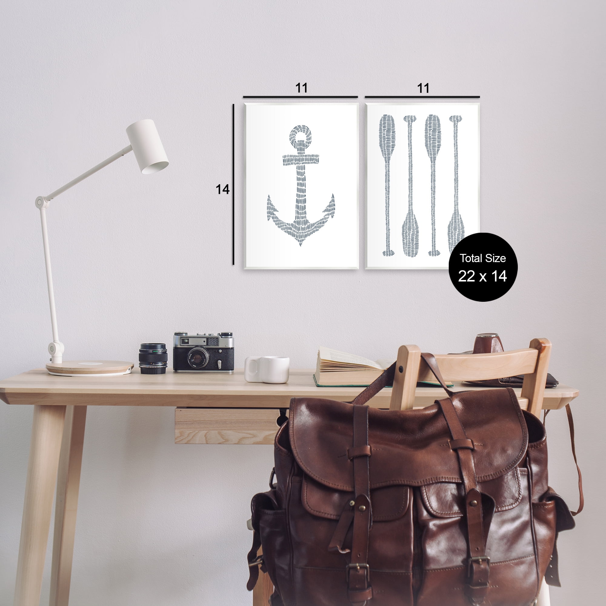 Stupell Industries Simple Lines Nautical Anchor Oars Nautical & Beach Painting Unframed Art Print Wall Art, 11 x 14, Set of 2