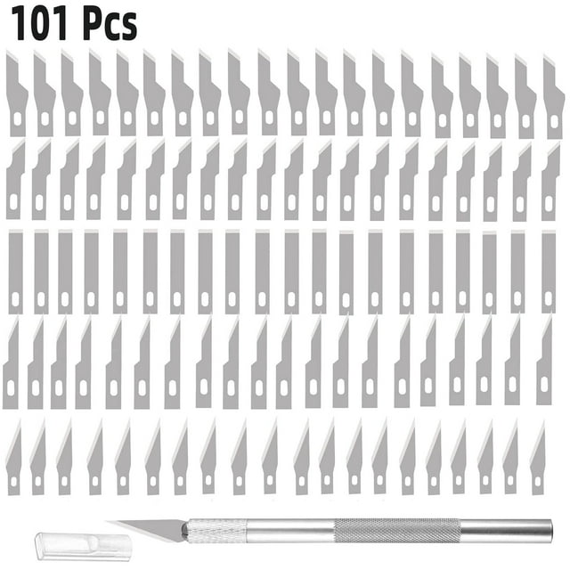100 PCS Knife Blades Precision Craft Knife Set, for DIY Artwork, Cutting, Models, Scrapbook with 5 Blade Types Replacement Hobby Blade/Steel Craft Knife Blades