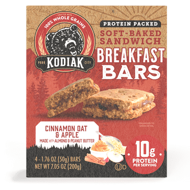 Kodiak Soft-Baked Sandwich Cinnamon Oat and Apple Protein Breakfast Bars, 1.76 oz, 4 Count Box