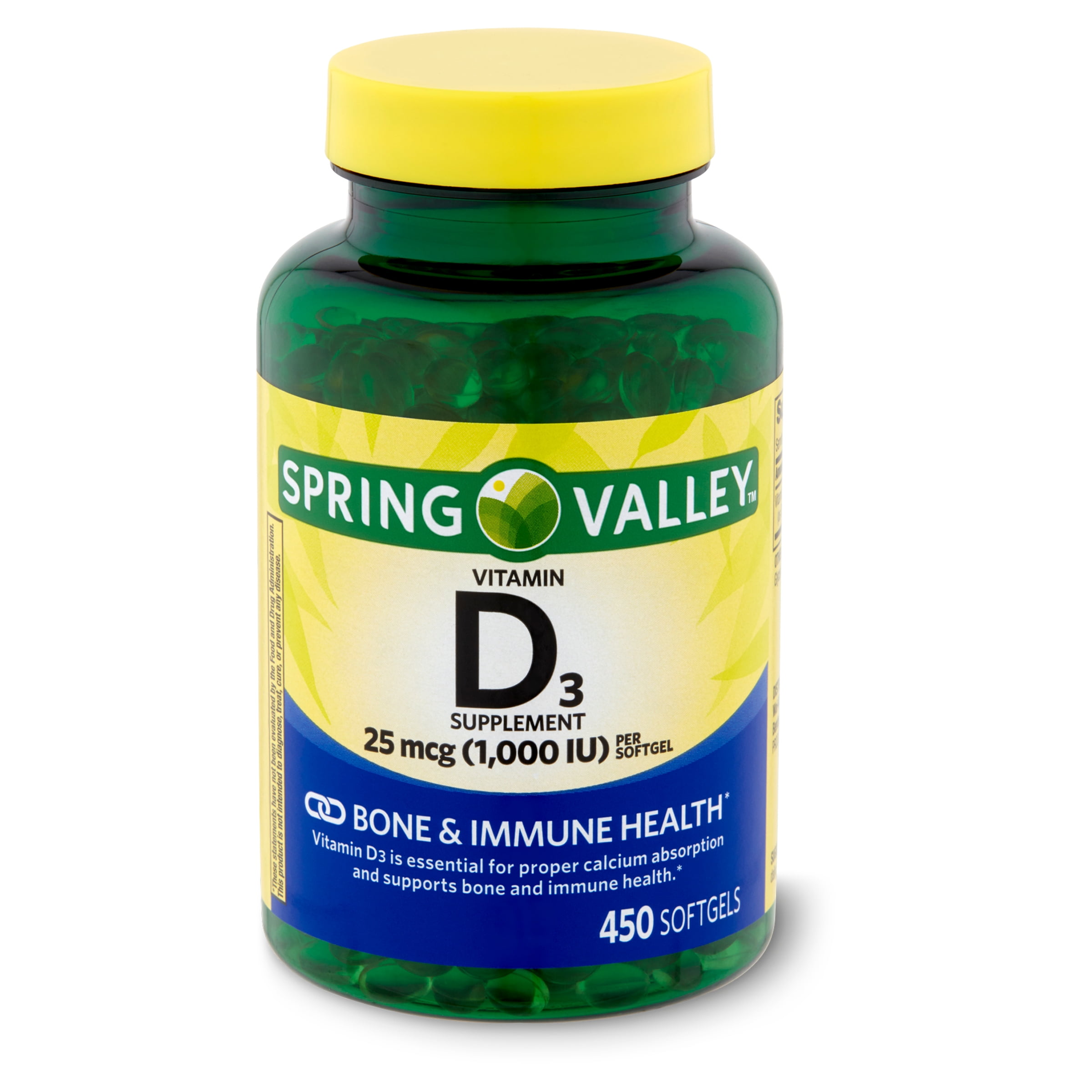 Spring Valley Vitamin D3 Softgels, 25mcg, 1,000 IU, 450 Count
