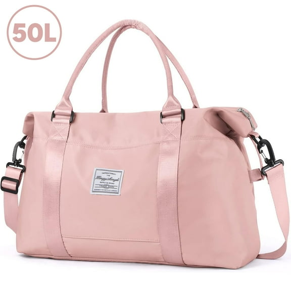 Kivdit Travel Duffle Bag,50L Foldable Gym Bag with Wet Pocket,Waterproof Carry on Weekender Bag for Women and Men,Pink