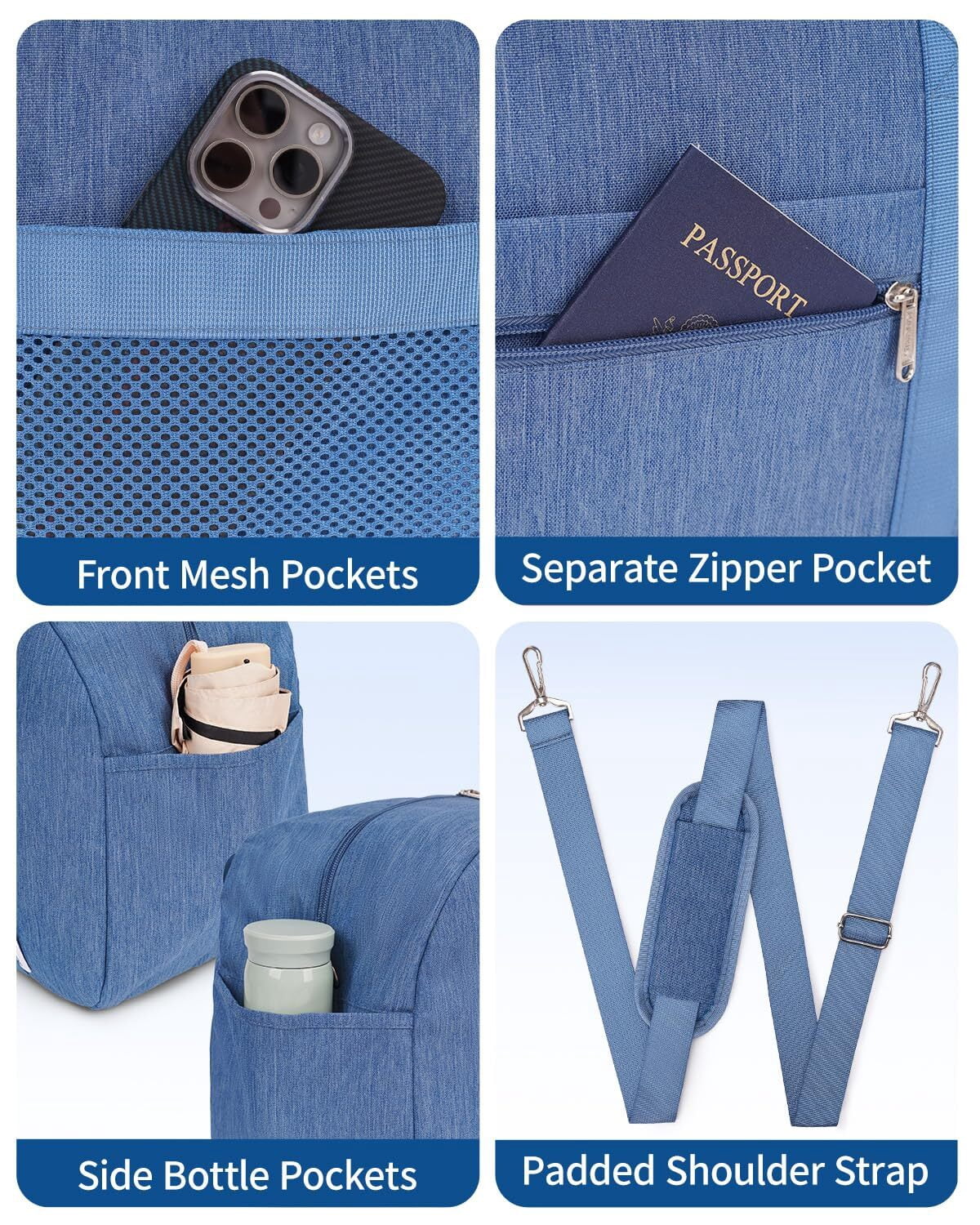 Underseat Bag Weekender Travel Duffel Tote with Adjustable Shoulder Straps for Spirit Airlines Personal Item Bag 18x14x8 for Gym Overnight, Blue