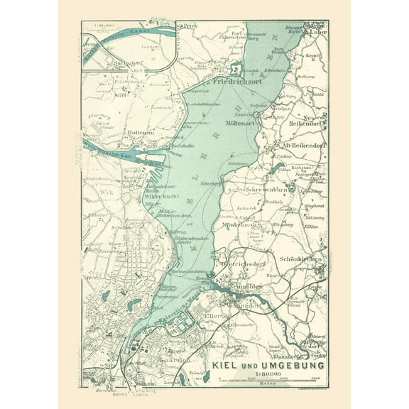 Historic Map - Kiel Surroundings Germany - Baedeker 1914 - Vintage Wall Art
