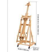 KFFKFF Studio H-Frame Easel for Artists, Supports One or Two Canvases up to 78.74 Inches, Adjustable Height and Angle, Foldable Design with Swivel Wheels, Crafted from Solid Beech Wood,Natural Finish