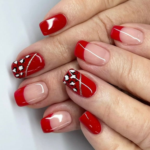 Festive Stick on Nail Short Square Leopard Designs Press on Nail for Parties