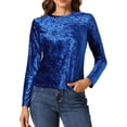 thumbnail image 1 of INSPIRAR CHIC Blusas de Terciopelo para Mujeres Cuello Redondo de Manga Larga Camiseta Casual L Azul Real, 1 of 6