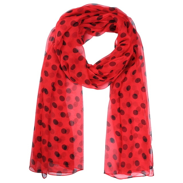 INSPIRAR CHIC Bufanda de Chiffon con Lunares de los Años 50 para Mujeres, Chal de Cabeza Largo Suave y Ligero Retro para Todas las Temporadas 63.0"x19.7" Rojo