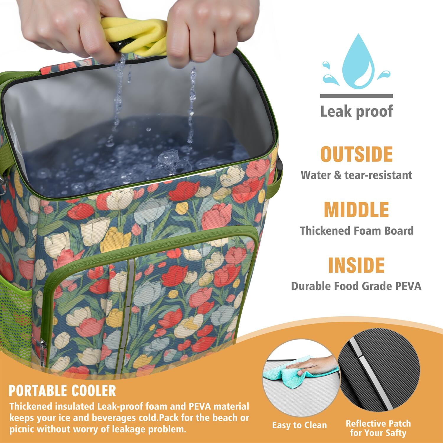 Travel Cooler Bag - Pioneer Flower Camping Beer Cooler Backpack with Bottle Opener- Waterproof Insulated Picnic Backpacks - Cooler Bag for Beach
