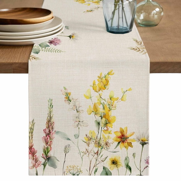 Table Runner 108 Inches Long for Kitchen Dining, Eucalyptus Leaves Dresser Scarf Farmhouse, Dining Table Decorations for Wedding/Parties, Farmhouse Retro Botanical Flowers Herbs 13 x 108 In