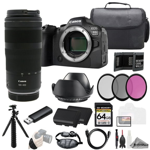 Canon EOS R6 II Camera   RF 100-400mm f/5.6-8 IS USM Lens  64GB   Ext Bat  3 PC Filter- Kit (International Version)