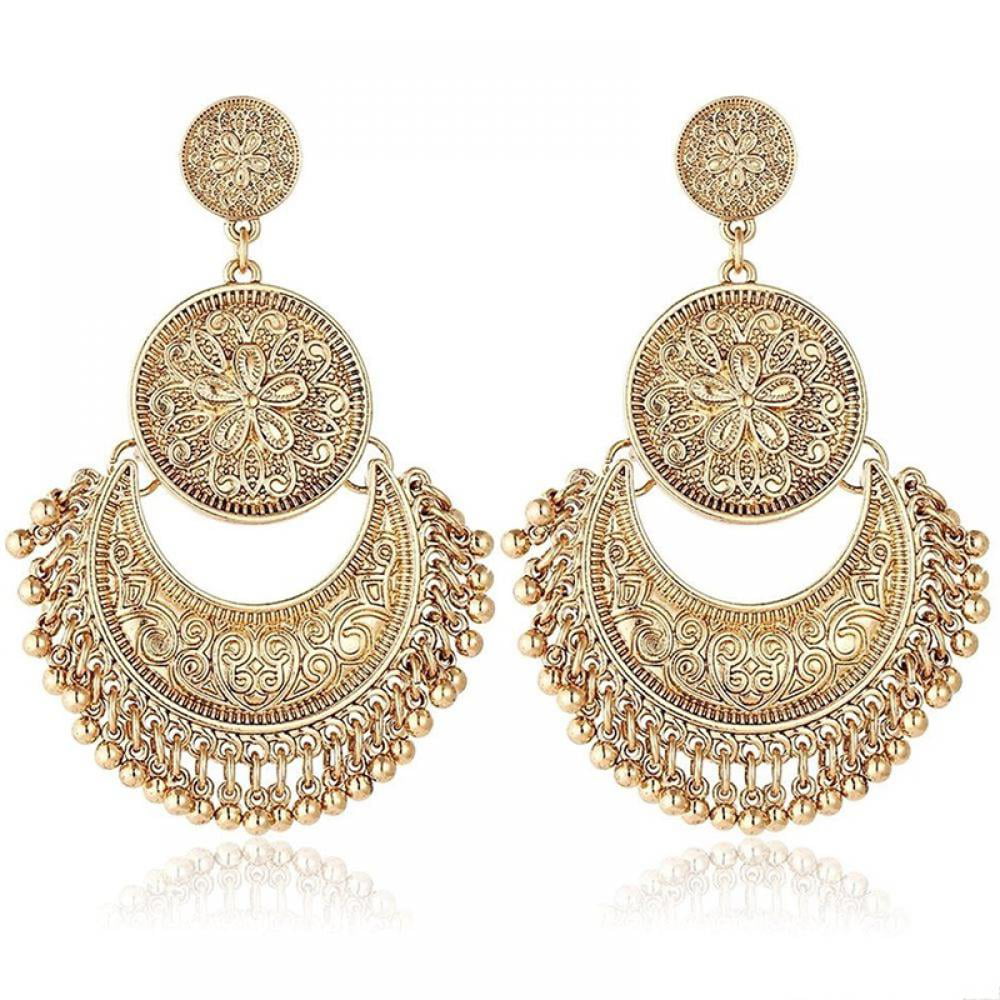 Exaggerate Vintage Dangling Round Geometric Big Multilayer Circle Ear Earrings 