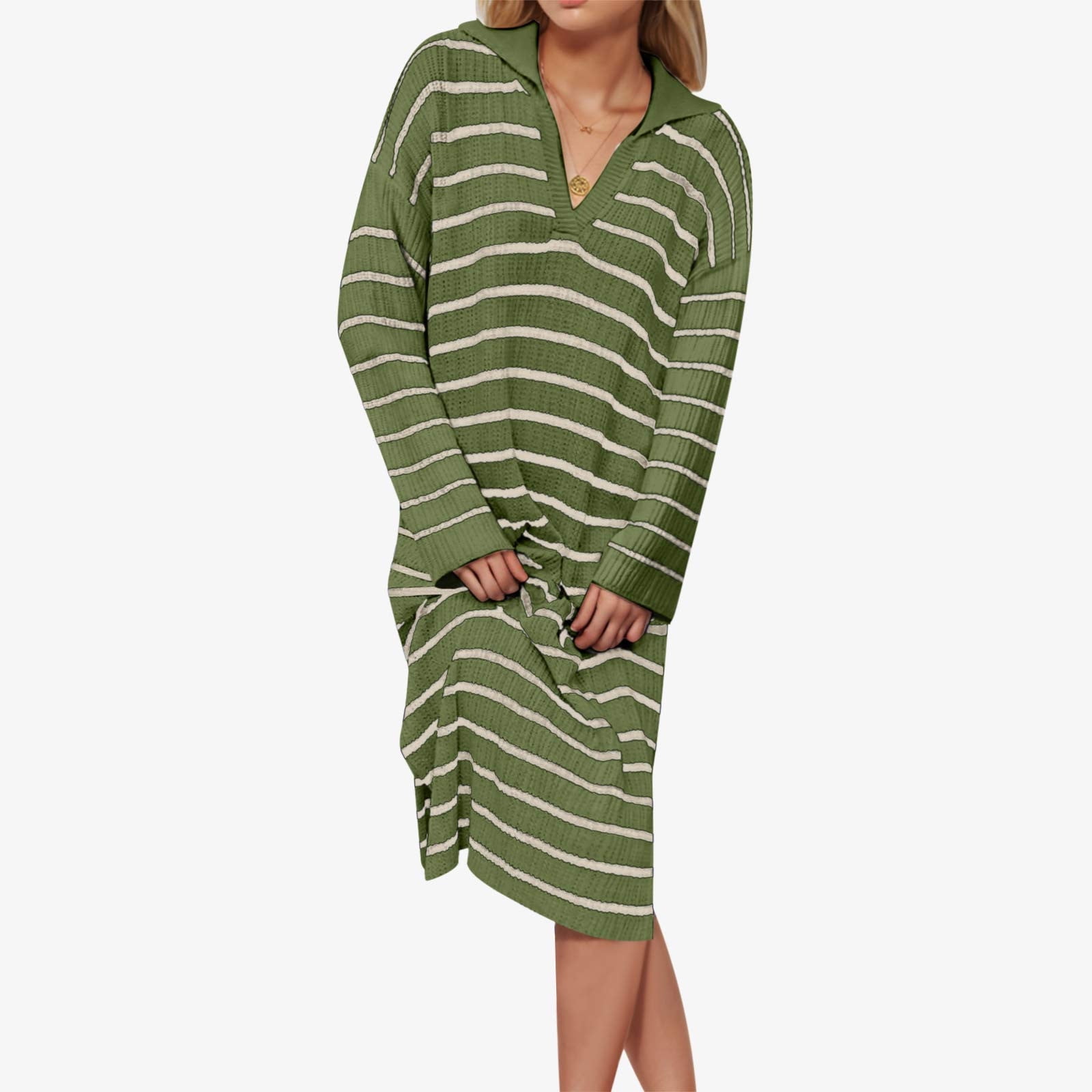 cfhntfmh Sweater Dresses for Women Casual Fall V Neck Collared