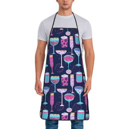 

Jgfou Wine Glasses And Cocktails Print Anti-fouling Apron for Men Women Waterproof Oil-Proof Kitchen Apron with Adjustable Straps Pocket and No-Pill No-Fade Fabric