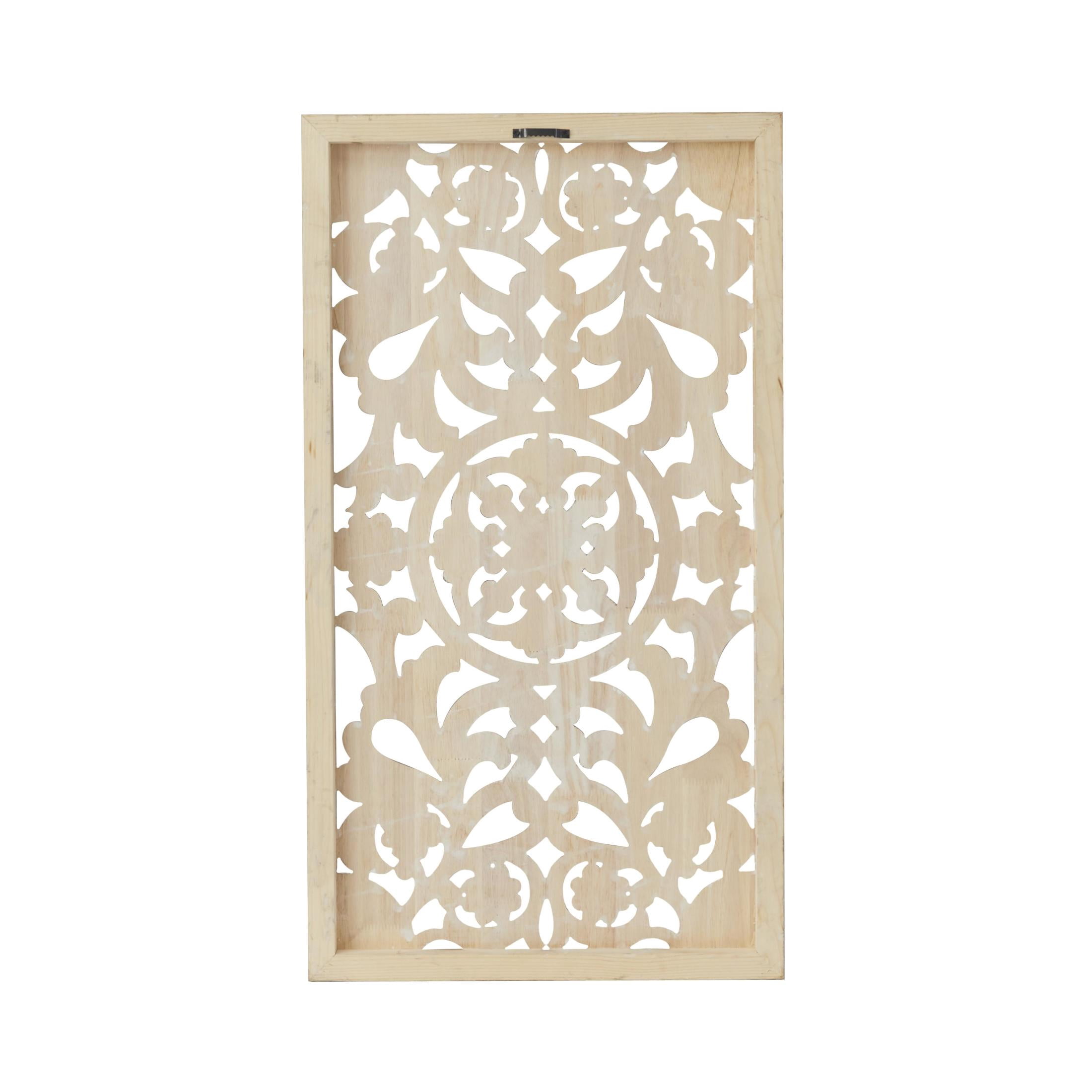 DecMode Brown Wood Handmade Intricately Carved Floral Wall Decor