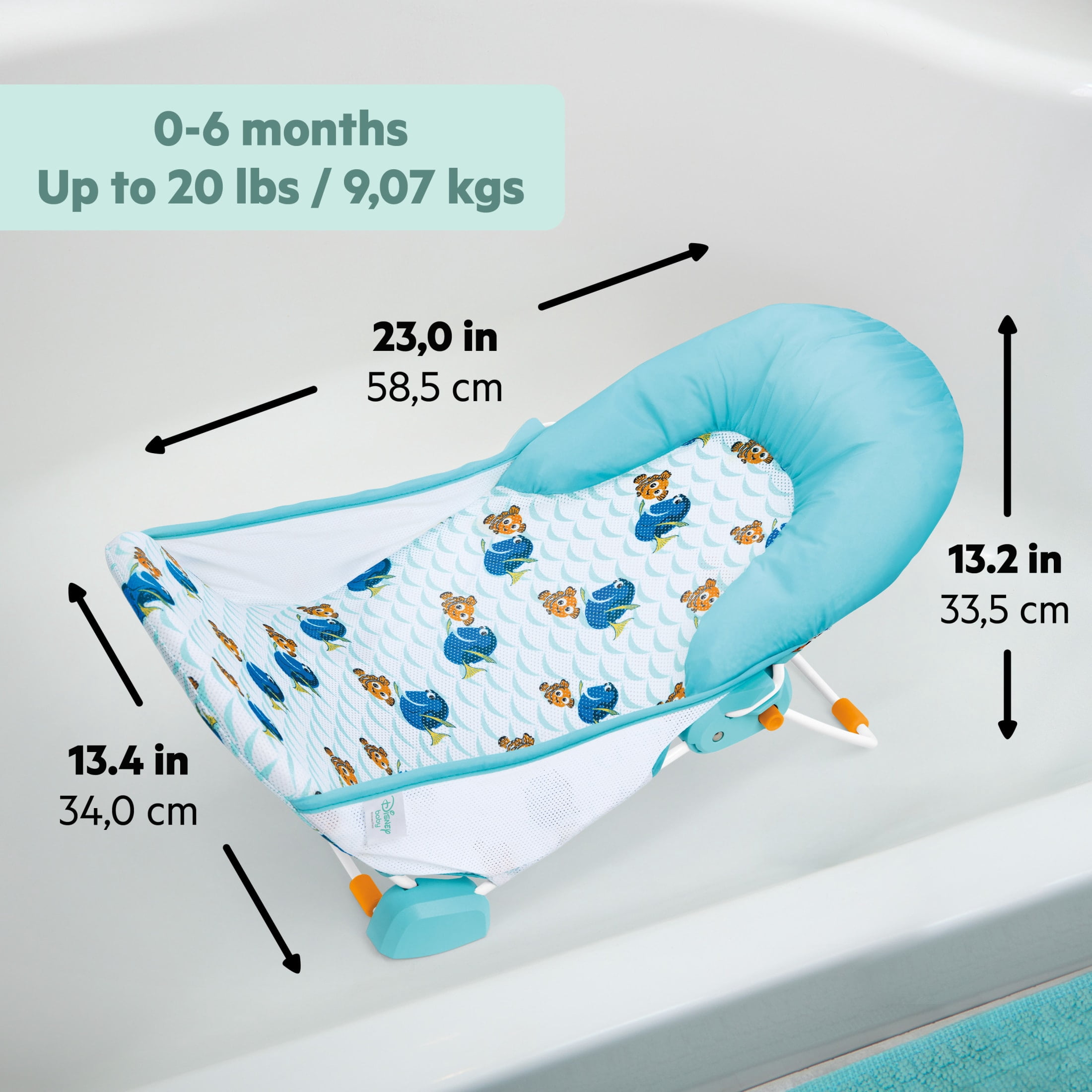 Disney Baby Finding Nemo Foldaway 2-Position Baby Bath Seat, Blue, Newborn