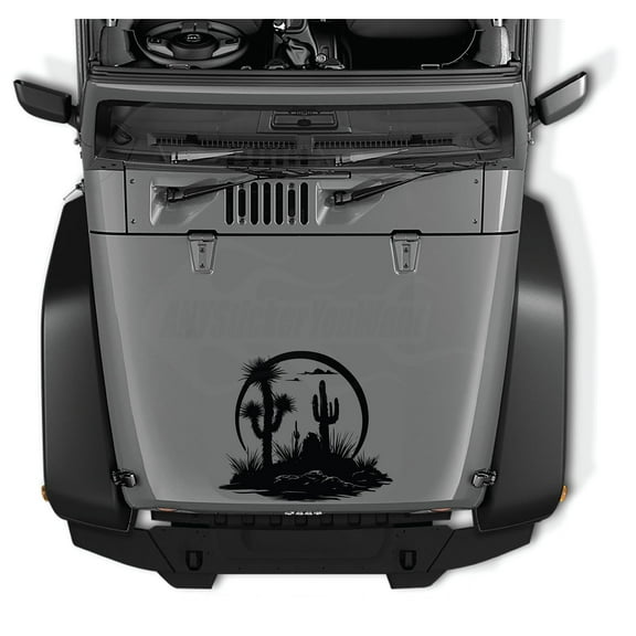 AnyStickerYouWant - Cactus Dessert Rated Mountain Range Scene Vinyl Decal Sticker, 22" Tall Waterproof Vinyl Hood Decal - Fits on & Compatible with Jeep Wrangler & Jeep Gladiator