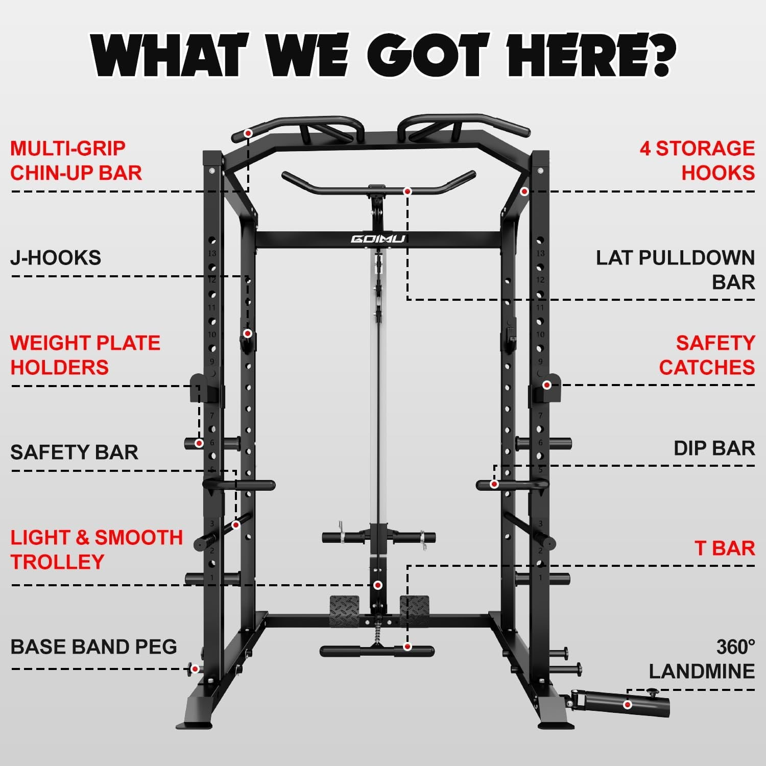 Power Cage, 2000LBS Squat Rack with LAT Pulldown, Multi-Function Weight Cage Strength Training Machine, Workout Cage with More Attachments for Home Gym Garage