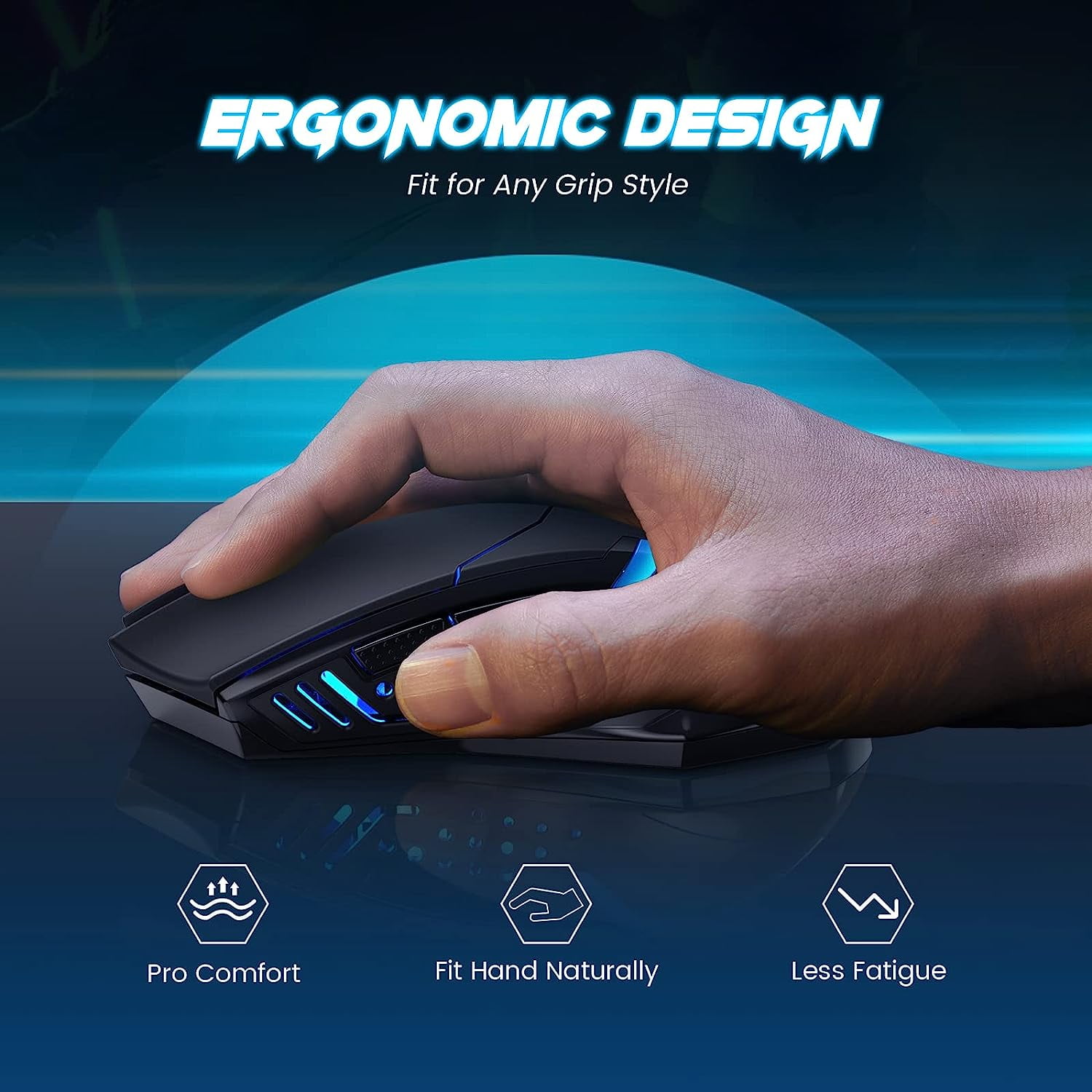 Wireless Gaming Mouse- USB Cordless PC Accessories Computer Mice with LED Backlit, Ergonomic Gamer Laptop Mouse with 7 Silent Buttons, 5 Adjustable DPI Plug & Play for PC