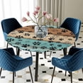 thumbnail image 5 of Elastic Fitted Round Tablecloth, Aqua Brown Waterproof Stretch Table Cover for 55"-60" Tables, Rustic Farmhouse Dog Paw Vintage Washable Outdoor Tablecloths for Patio, Picnic, Camping, 5 of 9