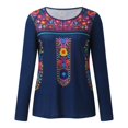 thumbnail image 3 of Women Fashion Boho Print Long Sleeve Shirt Splice Loose Tops Athletic V Neck Shirts Women Set Shirt for Women Long Sleeves Shirt Women Short Sleeve Shirts Women Short Sleeve T Shirt Long Sleeve, 3 of 4