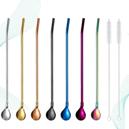 

mixing spoons 10Pcs 304 Stainless Steel Siphon Scoop For Coffee Beverage Siphon Stirrer With Cleaning Brush