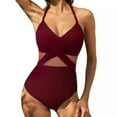 thumbnail image 2 of Kinrui Swim Suits for Women One Piece Swimsuits Tummy Control Bathing Suit Front Cross Adjustable Straps V Neck Swimwear Wine,M, 2 of 6