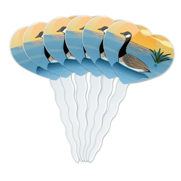 Canadian Goose Geese Swimming Canada Heart Love Cupcake Picks Toppers Decoration Set of 6